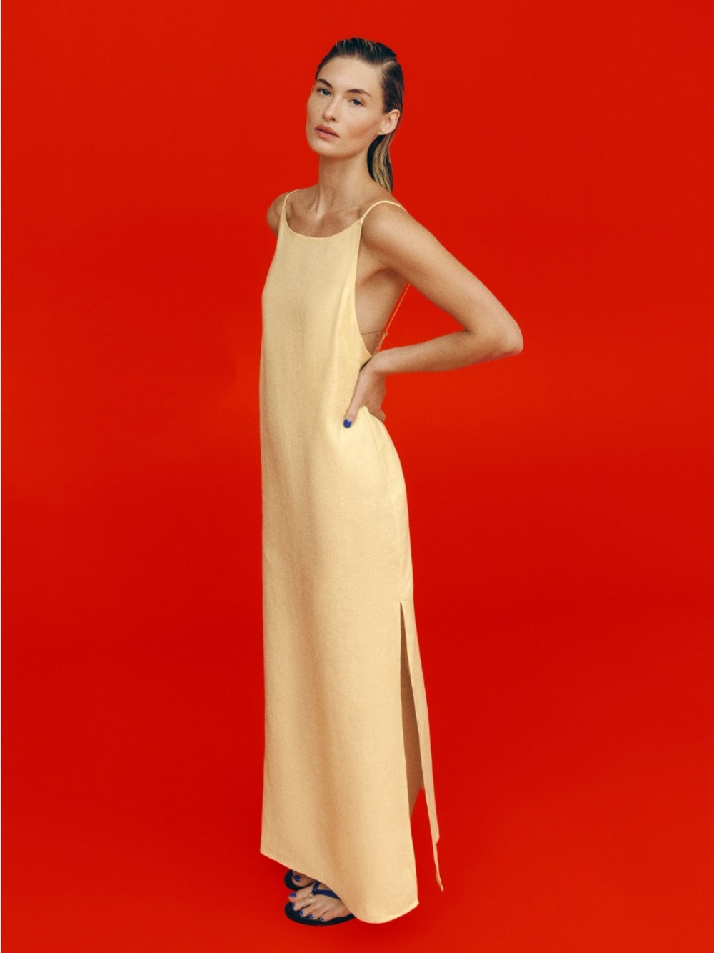Reformation Serena Linen Dress in Yellow “Ray of Light” Size 6